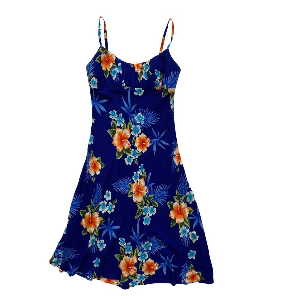 Blue Tropical Floral Strappy Dress